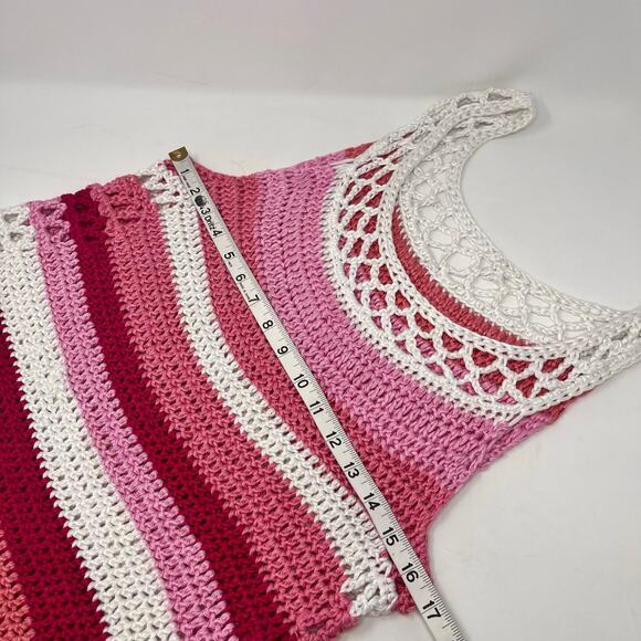 Womens Sweater Tank Crochet Striped Grannycore Festival Retro Boho Hand Knit - Picture 4 of 6